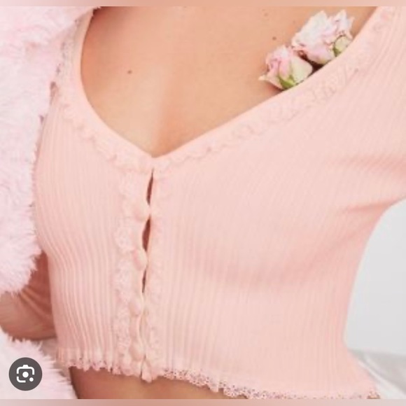 FOR LOVE & LEMONS LENA PINK SLIM CARDIGAN L 8/10 - Picture 1 of 6